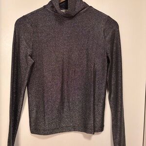 LOFT Metallic Black Shimmer Turtleneck Sweater